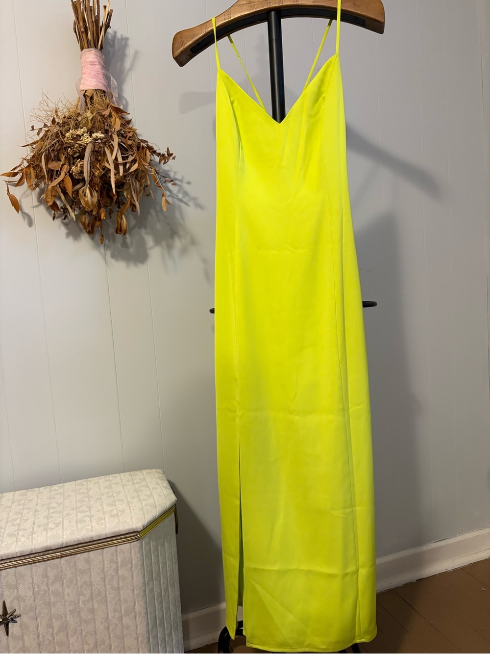Adelyn Rae Neon Yellow Slip Maxi Dress with Spaghetti Straps